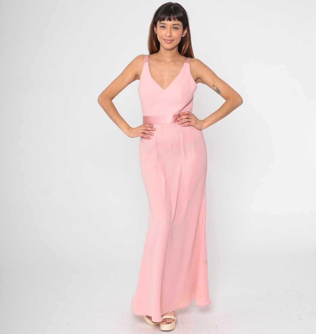 90s Vera Wang Dress Baby Pink Gown Strappy Open Back Long