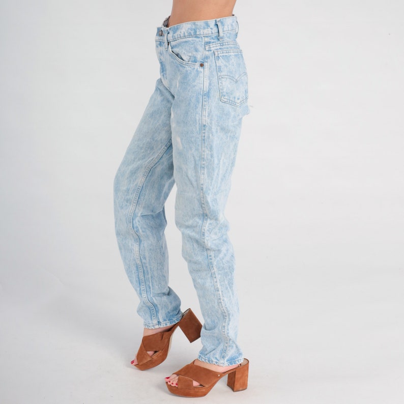 Ripped Levis Jeans 30 Acid Washed Distressed Jeans Straight Leg Jeans 80s 90s Bleached Jeans Denim Pants High Waist Medium Tall 30 x 34 image 3