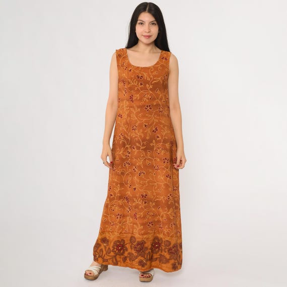 Terracotta Sun Dress 90s Alternative Rust Brown Terracotta Floral Maxi Grunge Boho Festival Prairie Bohemian Large L