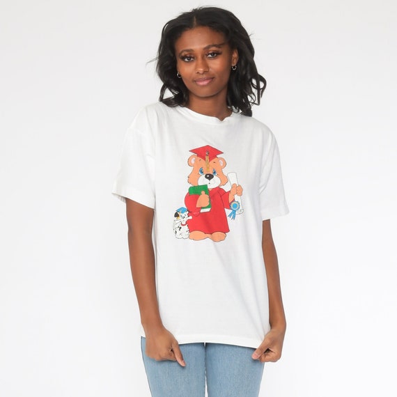 Teddy Bear Shirt Graduation Shirt College Graduate Single Stitch TShirt Vintage 80s Kawaii T Shirt Graphic T Shirt 1980s White Small Medium