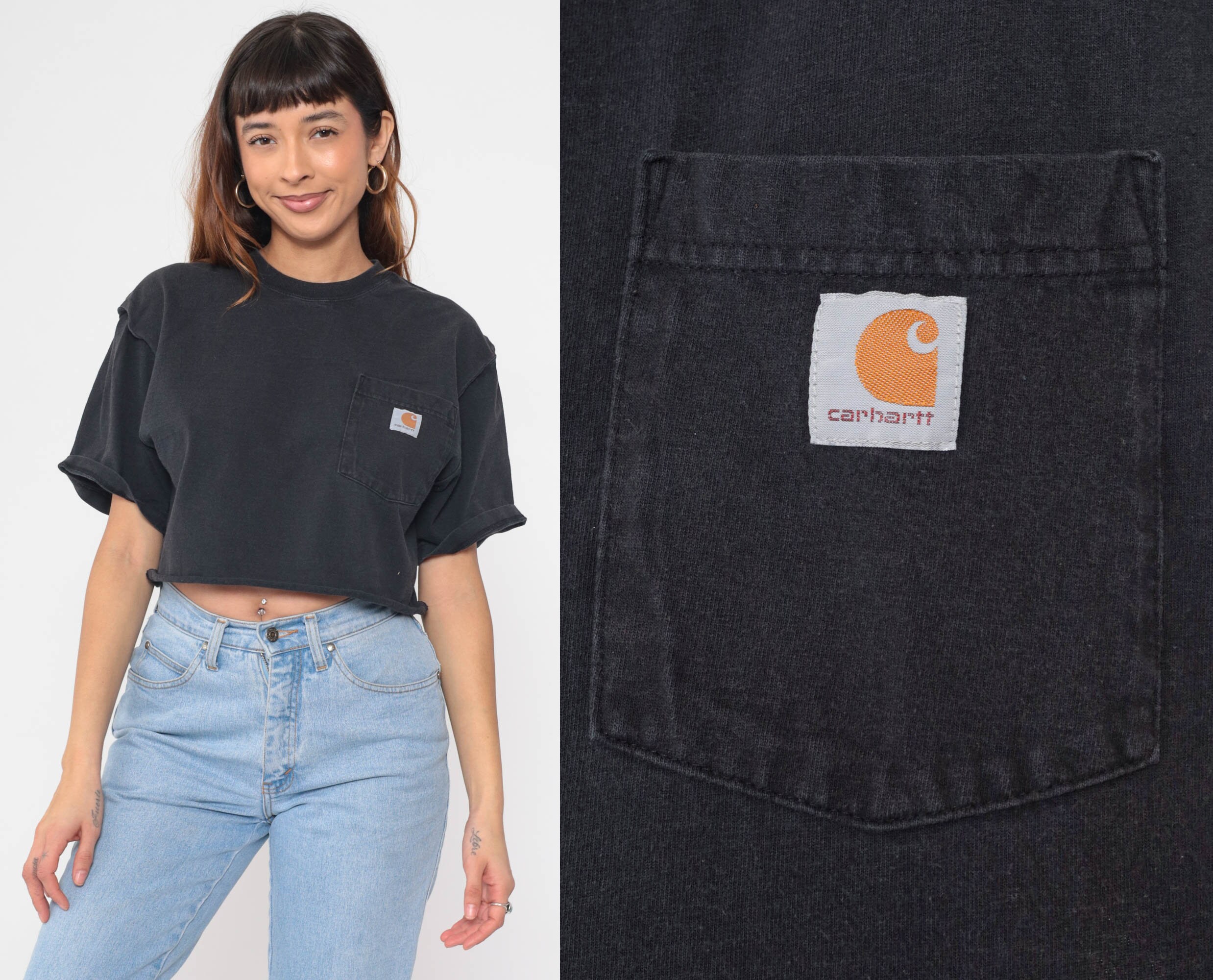 Black Carhartt Crop Top Cropped Tshirt Y2K T Shirt Streetwear