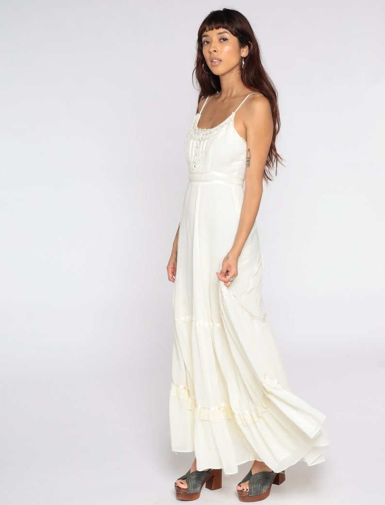 Gunne Sax Dress 70s Maxi Prairie Cream Bohemian Summer Boho Sundress ...