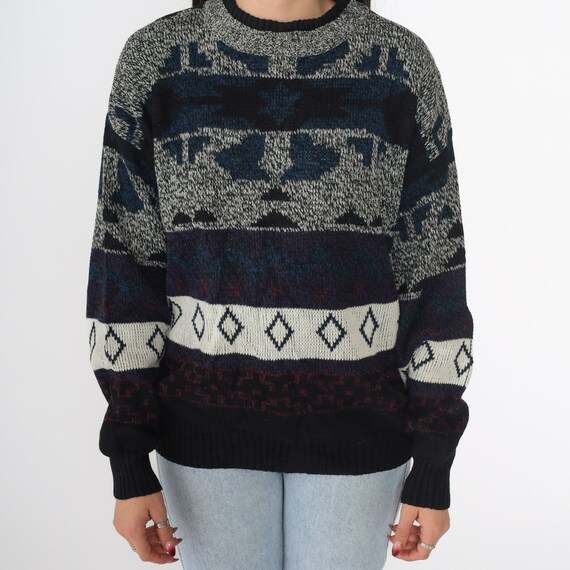 Geometric Sweater 90s Jacquard Pullover Knit Swea… - image 6