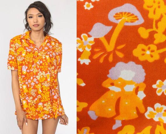 Psychedelic Mushroom Shirt 70s Hippie Shirt Boho Top Novelty 