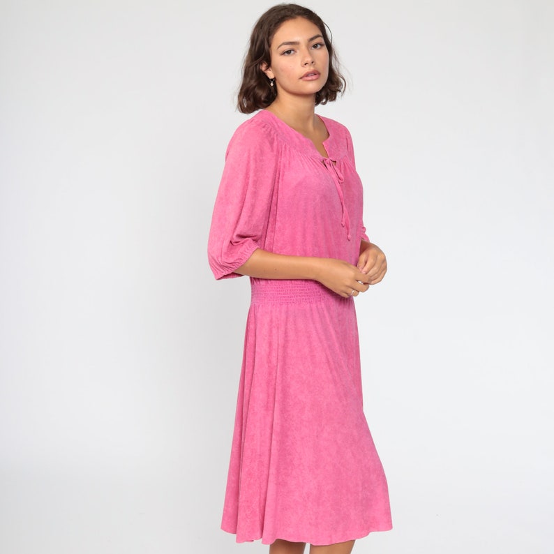 70s Bohemian Dress Pink PEASANT Boho Midi Dress 1970s Festival Vintage Long Sleeve Hippie High Waisted Dress Large xl