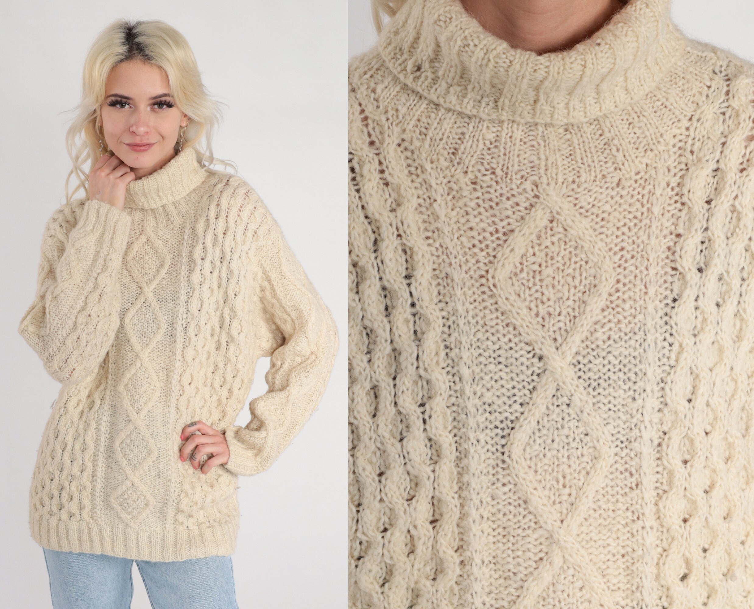 Cream knit turtleneck sweater hotsell