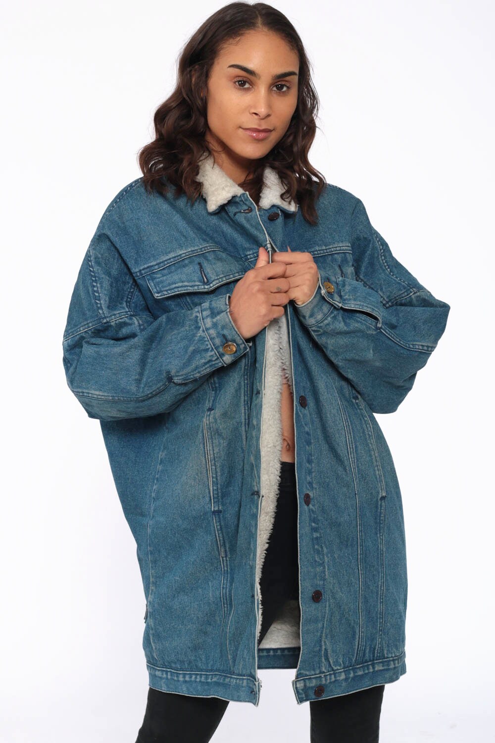 SHERPA Denim Jacket 80s Long Shearling Jacket Denim Jacket Jacket ...