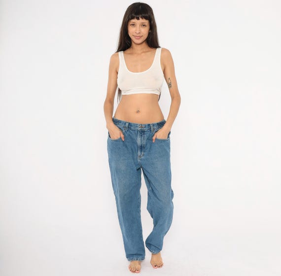 90s L.L. Bean Jeans Flannel Lined Denim Relaxed Fit Straight Leg Cotton Dad Style Blue Faded Stonewash Pants Casual Trousers Vintage 36 x 29