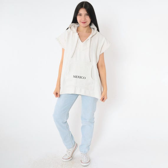 Mexican Baja Hoodie Shirt White Mayan Calendar Sleeveless Drug Rug Sweatshirt Hippie Boho Hooded Vintage Blanket Kangaroo Extra Large xl