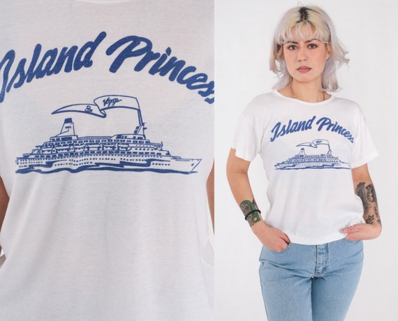 Island Princess Shirt 00s Cruise Ship T-Shirt Retro Travel Tourist Boat TShirt White Graphic Y2K Tee Vintage Small S