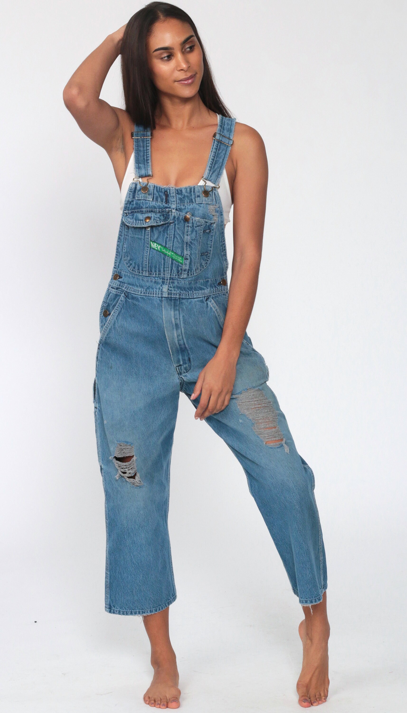 Ripped Overalls Pants xs 90s Denim Pants Jean Dungarees KEY IMPERIAL ...