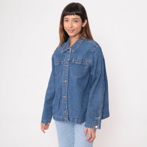 Y2K Jean Jacket Blue Denim Jacket Vintage Button Up Trucker Jacket 00s Sag Harbor Collared Oversized Large
