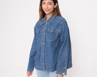 Y2K Jean Jacket Blue Denim Jacket Vintage Button Up Trucker Jacket 00s Sag Harbor Collared Oversized Large