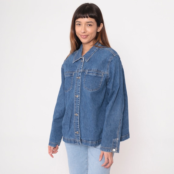 Y2K Jean Jacket Blue Denim Jacket Vintage Button Up Trucker Jacket 00s Sag Harbor Collared Oversized Large