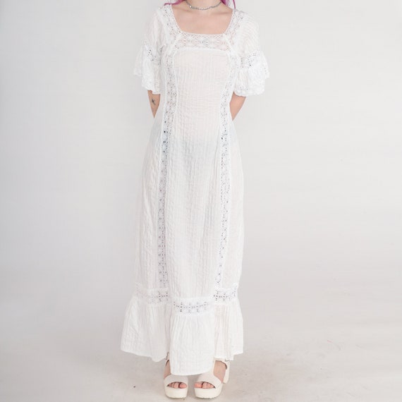 70s Mexican Dress White Mexican Wedding Crochet L… - image 6