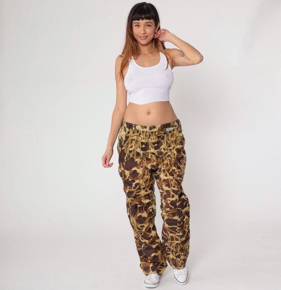 Y2K Camo Pants Duck Hunting Camouflage Brown Tan Reed Print Straight Leg Cotton Streetwear Vintage Unisex Baggy 90s Gorpcore Outdoor Size 38