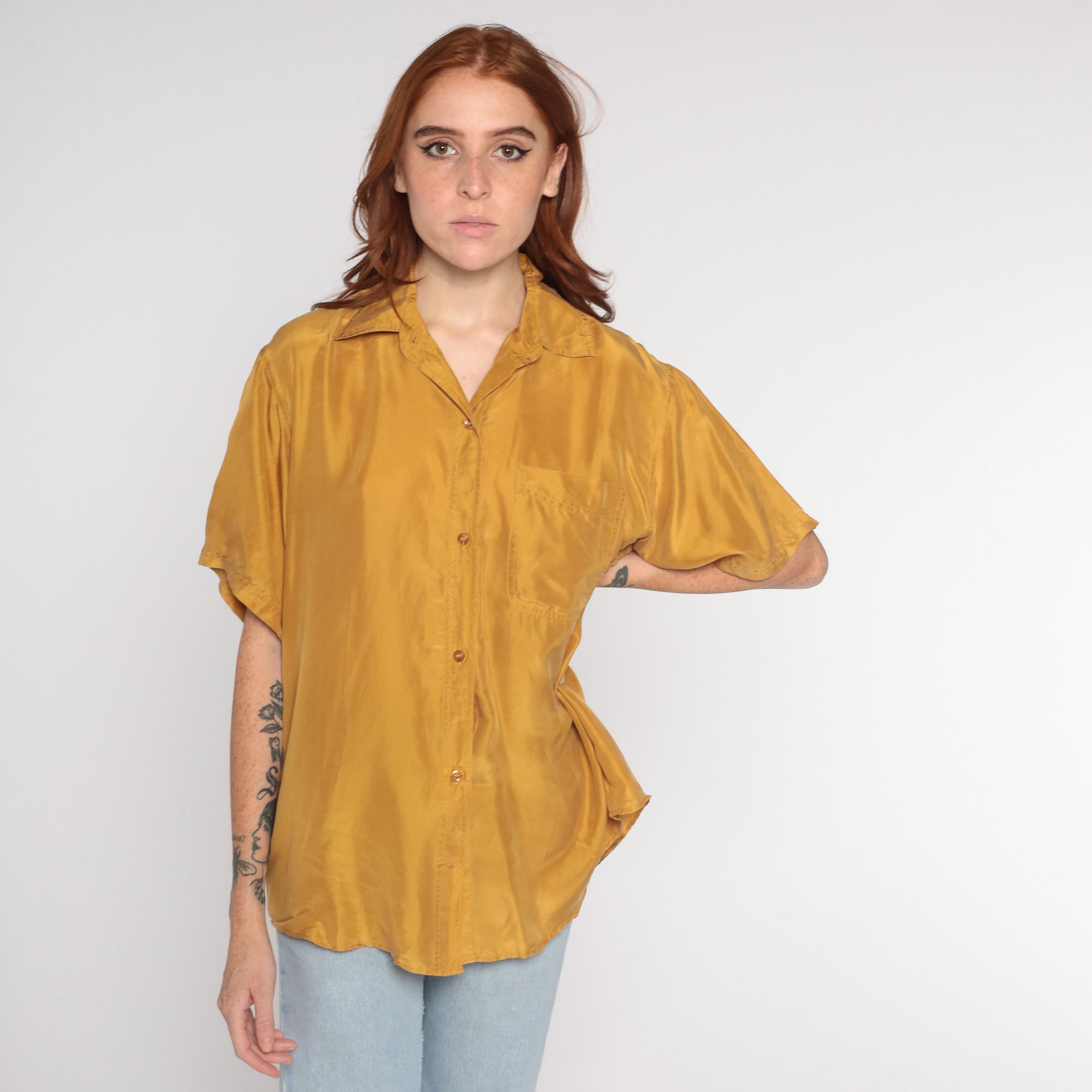 mustard silk shirt