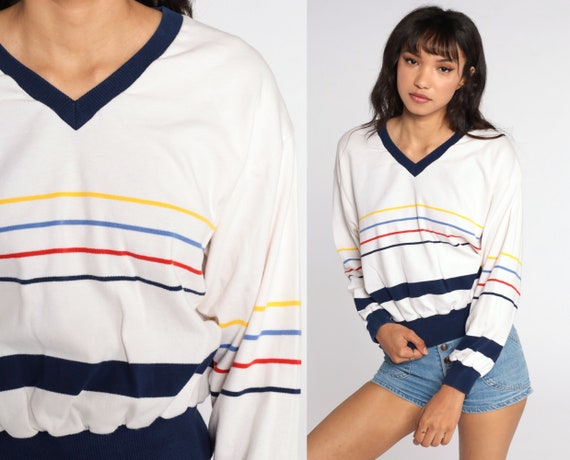 Striped Ringer Shirt Long Sleeve Shirt 80s Blue Top Striped - Etsy