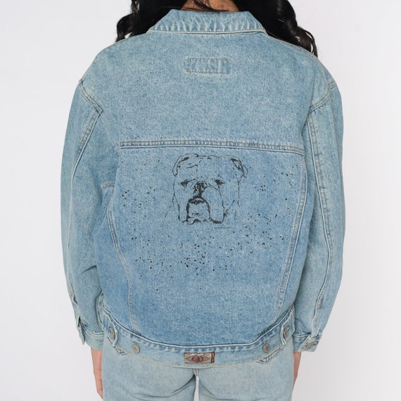 Jordache Denim Jacket 80s Dog Jacket Hand Painted… - image 7