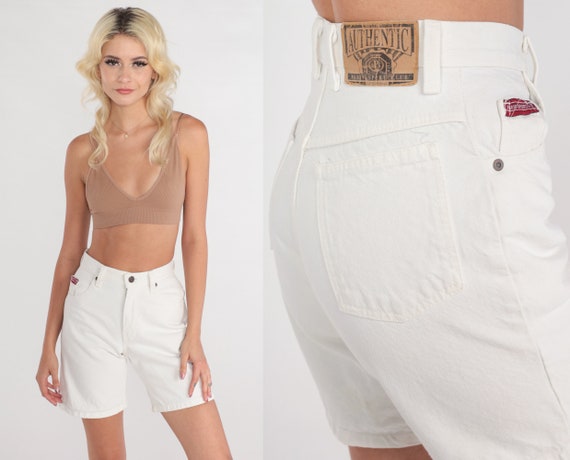 White Denim Shorts 90s Jean Shorts High Waisted Rise Shorts Retro Summer Bottoms Mid Length Basic Plain Streetwear 1990s Vintage 2xs xxs 24