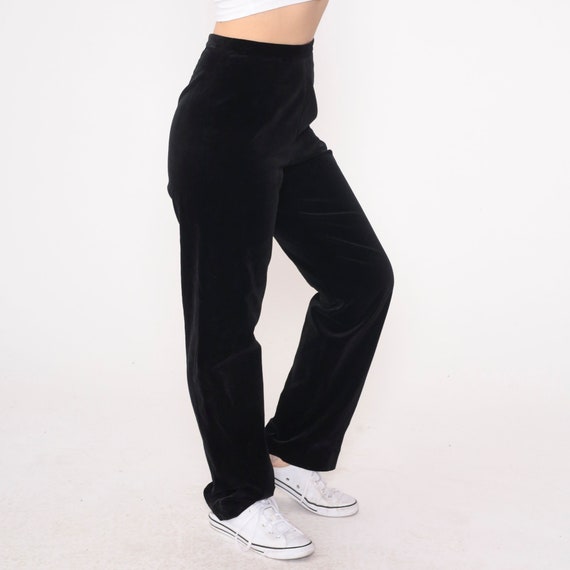 Black Velvet Trousers 90s High Waisted Pants Stra… - image 4