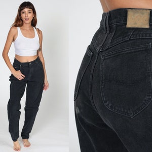 Tapered Black Jeans 90s Lee Mom Jeans High Waisted Rise Denim Pants Slim Leg Retro Basic Simple Plain Vintage 1990s Medium M 29 x 33 Tall