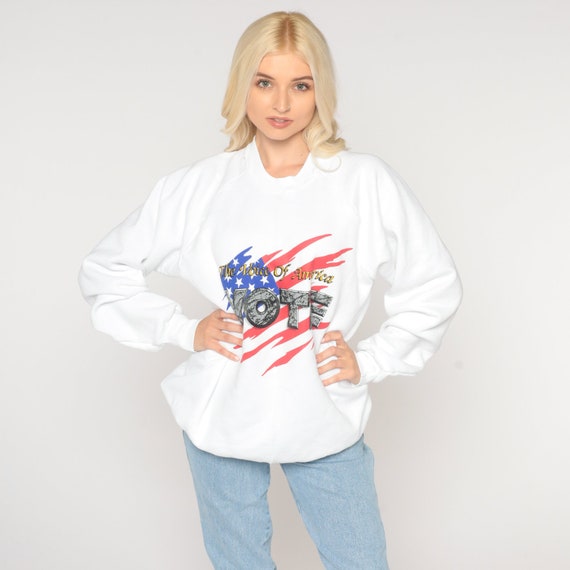 Vote Sweatshirt 90s The Voice of America Sweatshirt VOA Graphic Crewneck Raglan Sleeve American Flag Political Slouch 1990s Vintage Large xl