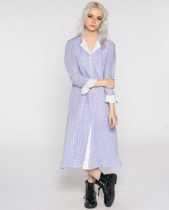 Purple Checkered Dress Puff Sleeve Cottagecore Dr… - image 4