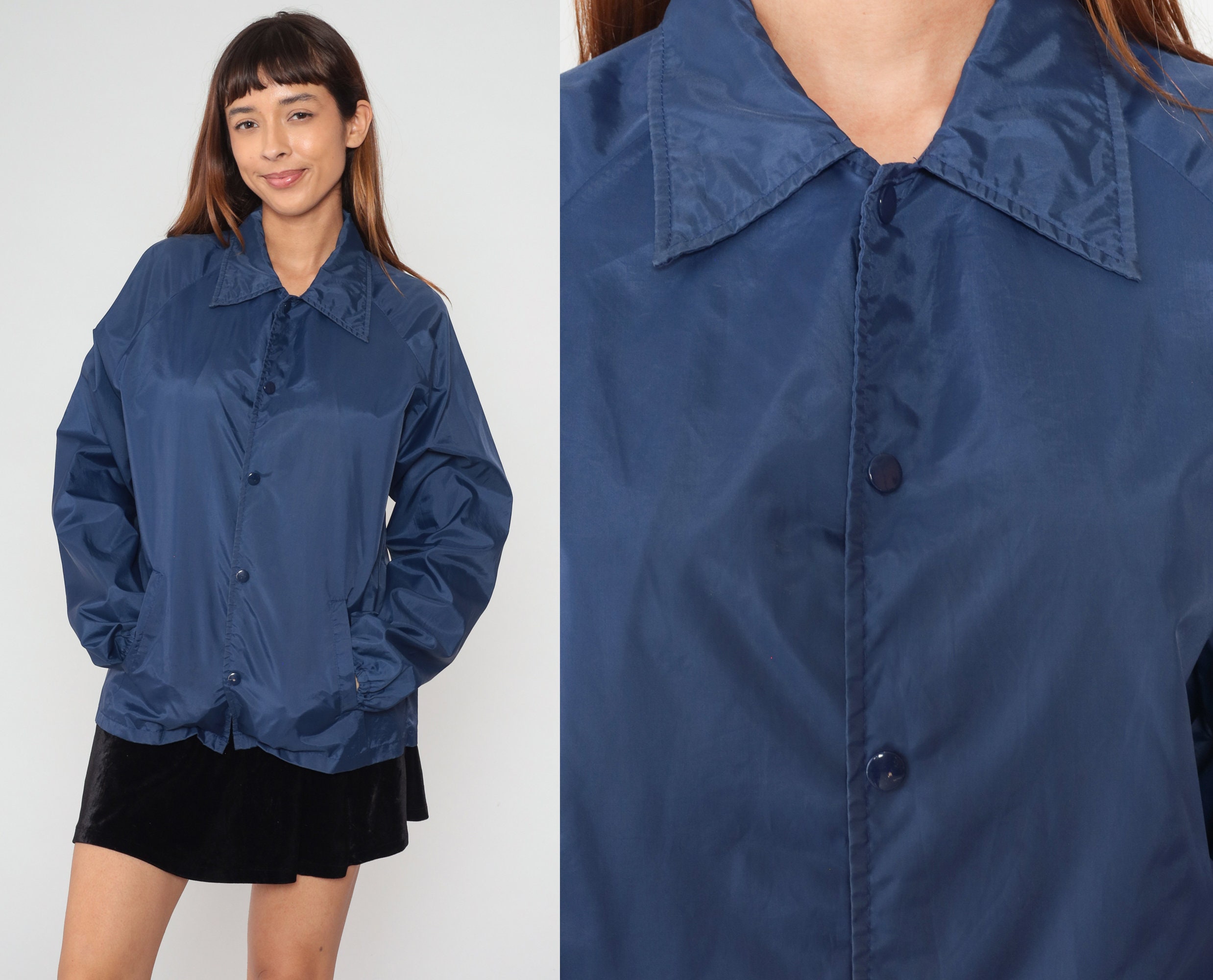 80s Navy Blue Windbreaker Snap up Track Jacket Retro Basic 80s Navy Blue Windbreaker Snap up Track Jacket Retro Basic