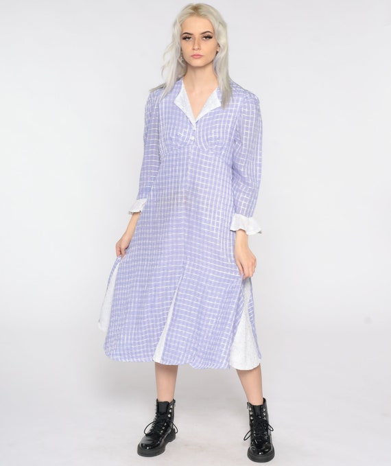 Purple Checkered Dress Puff Sleeve Cottagecore Dr… - image 2