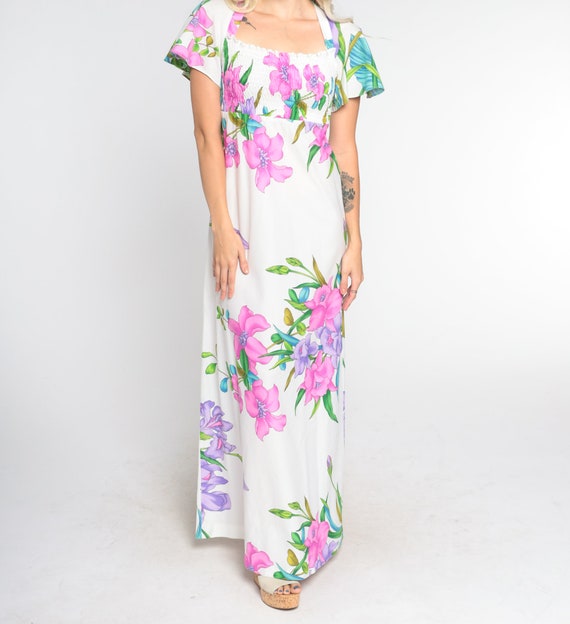 Heavenly Rare 70s Romantic Floral Cotton Maxi Dress main image 1