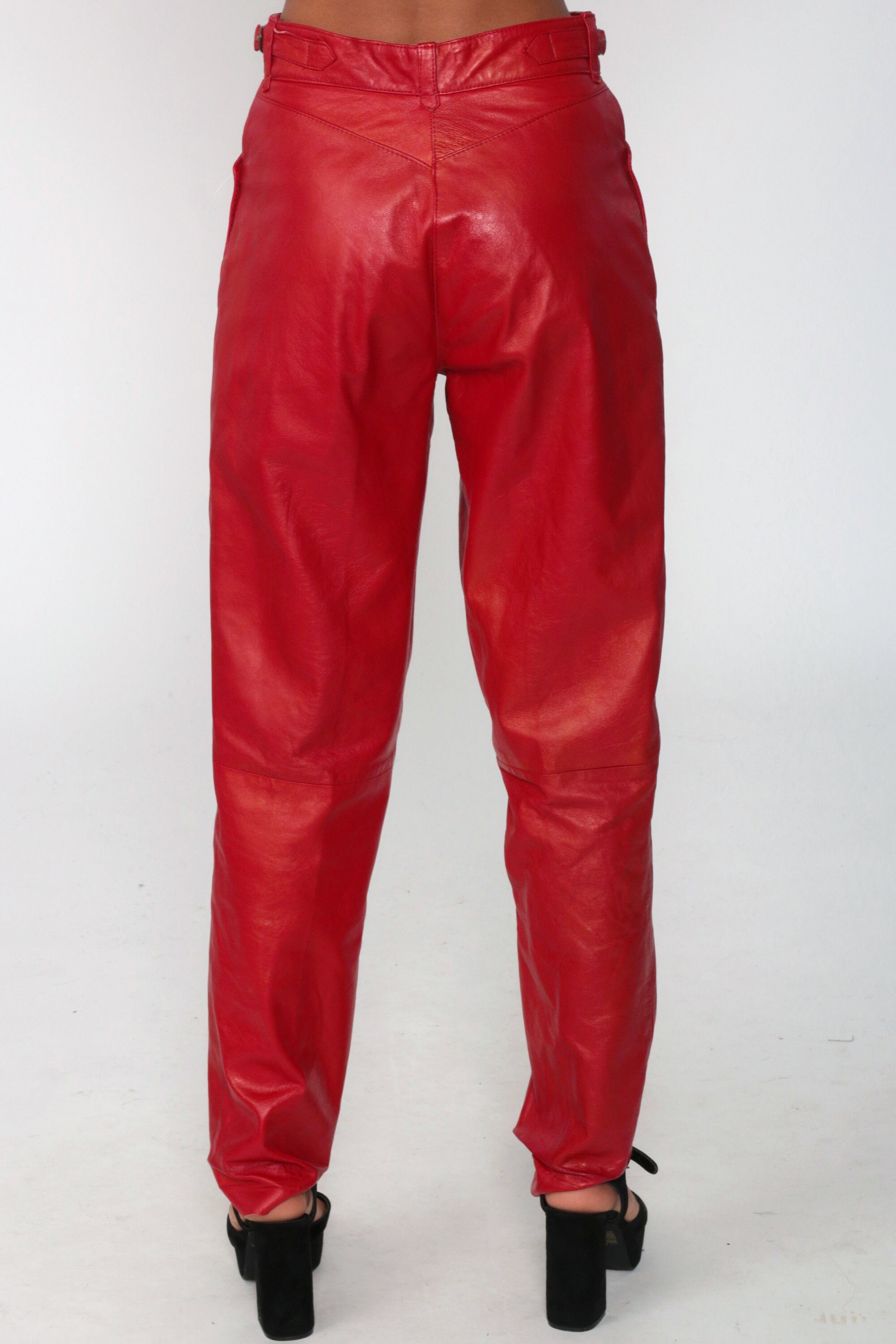 red leather pants high waisted