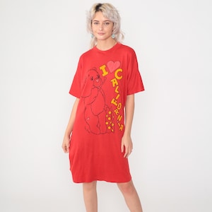 Vintage Teddy Bear T-Shirt Dress 80s California Pajama Nightgown Red Nightie Graphic Tee Retro Midi  Sleep Shirt 1980s Small Medium xs