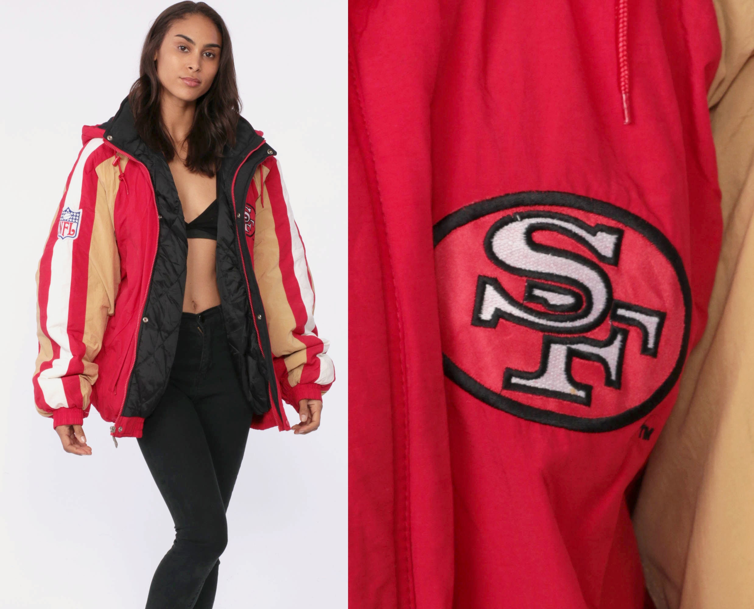 49ers Jacket Hooded Football NFL 90s REEBOK Streetwear Jacket San Francisco  Winter Hoodie Proline Sports Forty Niners Vintage Extra Large xl