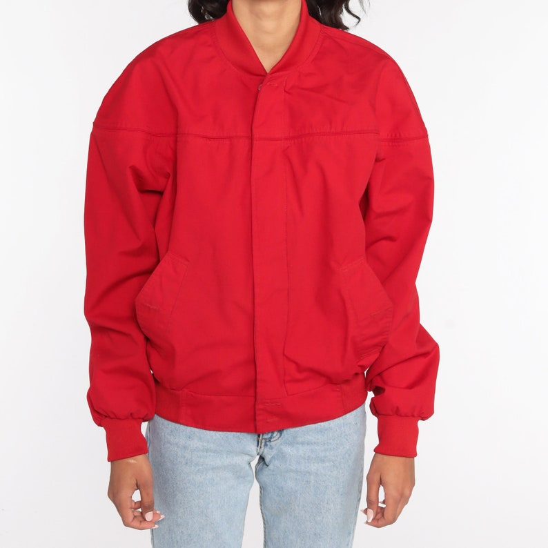 Red Windbreaker 80s Bomber Jacket Zip up Retro Windbreaker Etsy