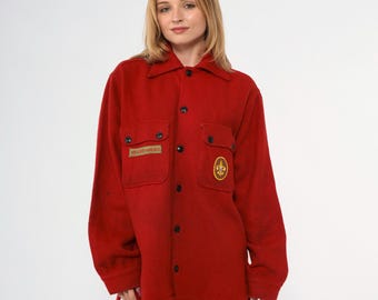 Vintage Boy Scouts of America Wool Jacket L 70s Patch USA Made Red