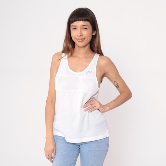 90s Nike Tank Top White Athletic Sleeveless Logo Cotton Vintage Gym Workout Basic Tee Shirt Casual Sporty Minimalist Aesthetic Large L