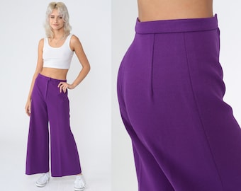 Purple Bell Bottom Trousers 70s Wide Leg Pants High Waisted Rise Boho Hippie Creased Slacks Retro Seventies Vintage 1970s Small xs 26