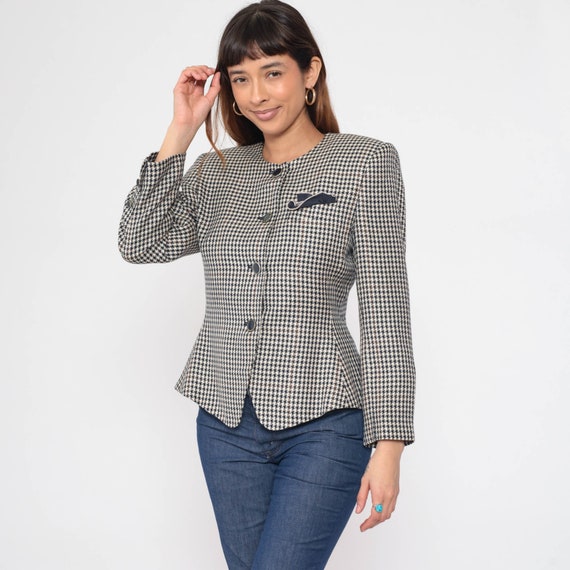 Houndstooth Jacket 80s 90s Checkered Blazer Retro… - image 5