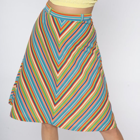 70s Rainbow Skirt Chevron Stripes Skirt 1970s Hig… - image 4