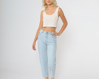 Cavin Klein Jeans 90s Tapered Jeans Retro Mom Jeans High Waisted Rise Jeans Denim Pants Blue Basic Slim Vintage 1990s Extra small 26 xs