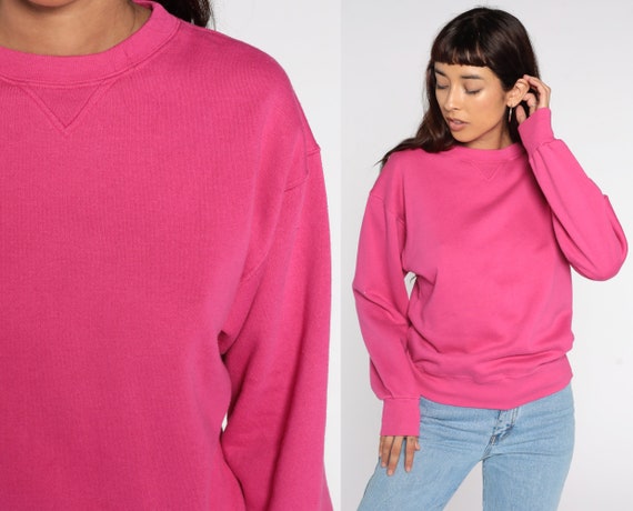 Hot Pink Sweatshirt Crewneck Sweatshirt 80s Plain Long Sleeve Shirt Crewneck Sweatshirt Slouchy Vintage 1980s Sweat Shirt Medium