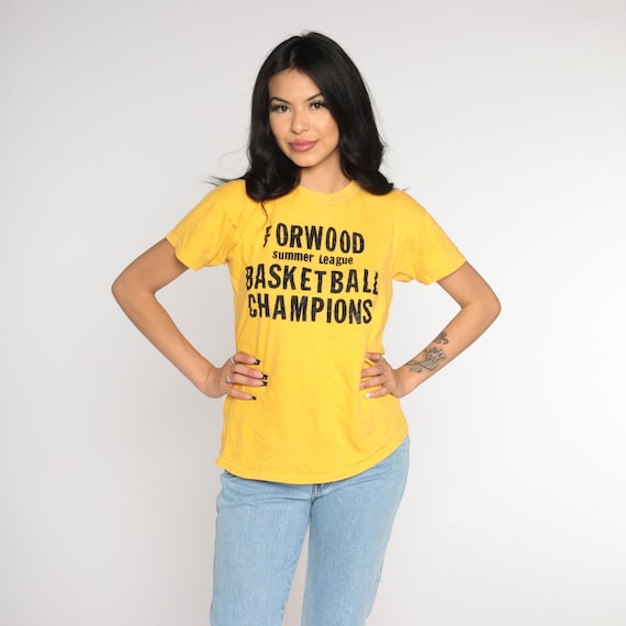 Forwood Elementary Shirt 60s 70s School Basketball Champions T-shirt Retro Summer Camp League Sports Graphic Tee Yellow Vintage Small Medium