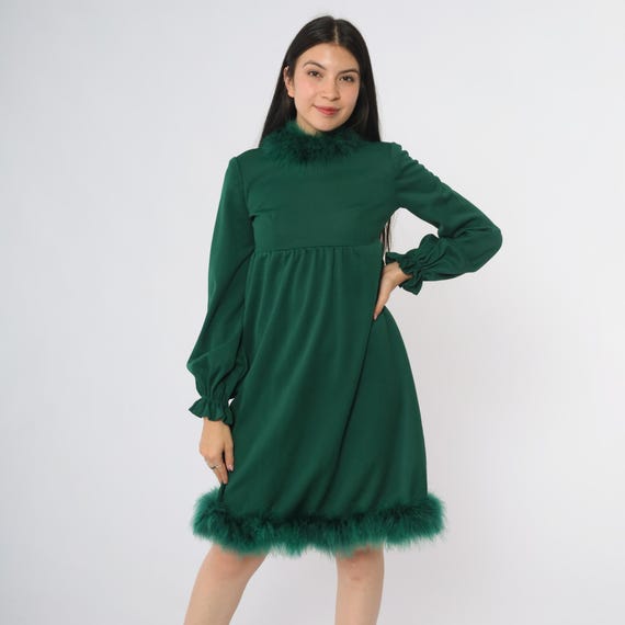 green emerald velvet dress Shiny Stripes Plumage Dress main image 1