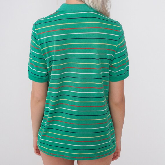Green Striped Polo Shirt 80s Horse Crest Collared… - image 6