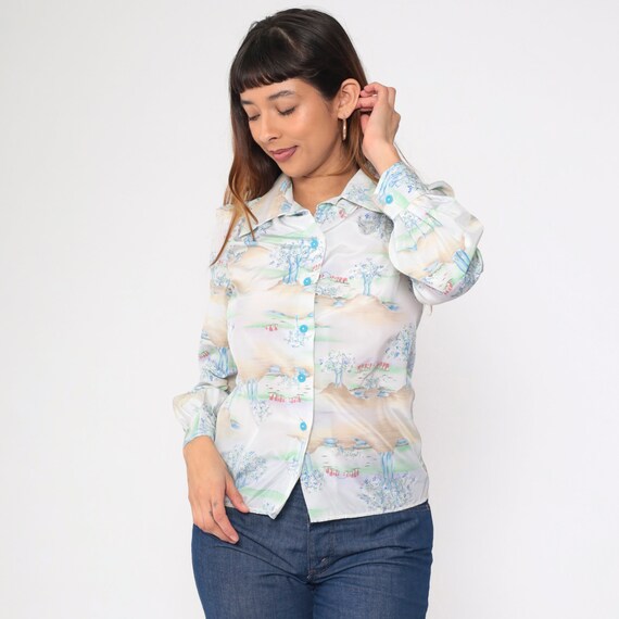 70s Tree Blouse Button up Disco Shirt Psychedelic… - image 4