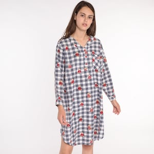 Nightgown Pajama Dress Flannel Teddy Bear Nightie 80s Checkered Retro Tshirt 1980s Kawaii Midi Medium image 5