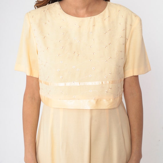 Yellow Eyelet Dress 90s Floral Embroidered Shift … - image 5