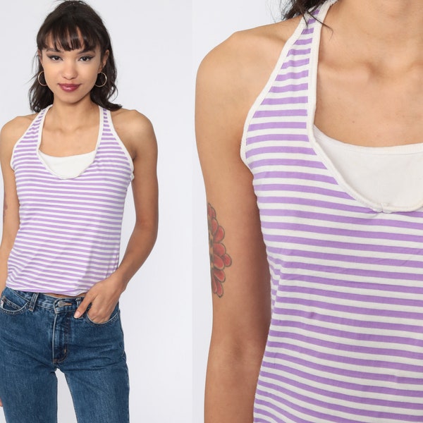 Y2K Tank Top 00s Racerback Tank Top Lavender Purple Striped Shirt Sleeveless Bodycon Tank Top 00s Shirt Small S