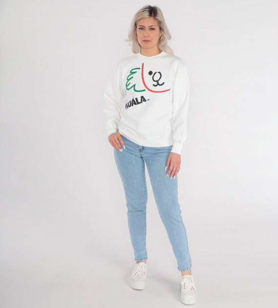 90s Koala Sweatshirt White Graphic Animal Crewneck Australia Sweatshirt Slouchy Jumper Bear Pullover Retro 1990s Vintage Jerzees Small